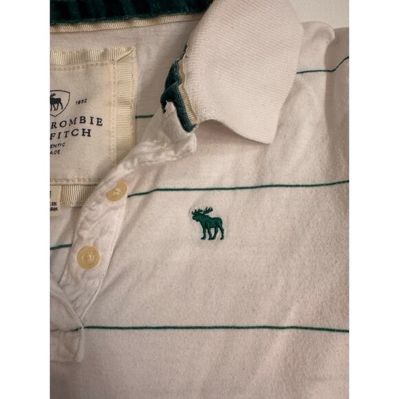 Abercrombie and Fitch 00's White/Green Striped Polo Size M Juniors - Picture 4 of 5